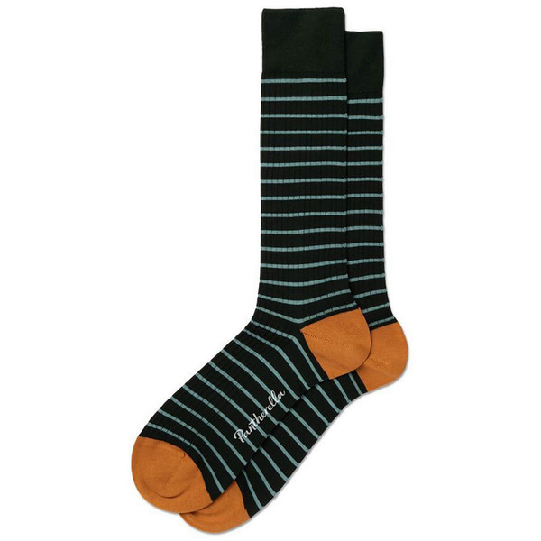 Pantherella Downe Ribbed Stripe Retro Men's Socks in Dark Green and Aqua Made in Italy