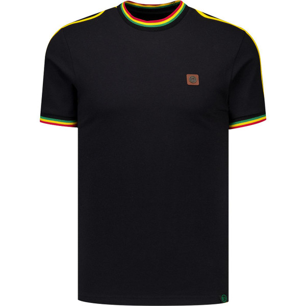 trojan record clothing mens sleeve stripe 3 colour tipped pique tshirt black