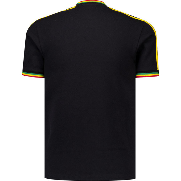 trojan record clothing mens sleeve stripe 3 colour tipped pique tshirt black