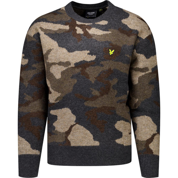 lyle and scott mens brushed camouflage crew neck jumper black steel