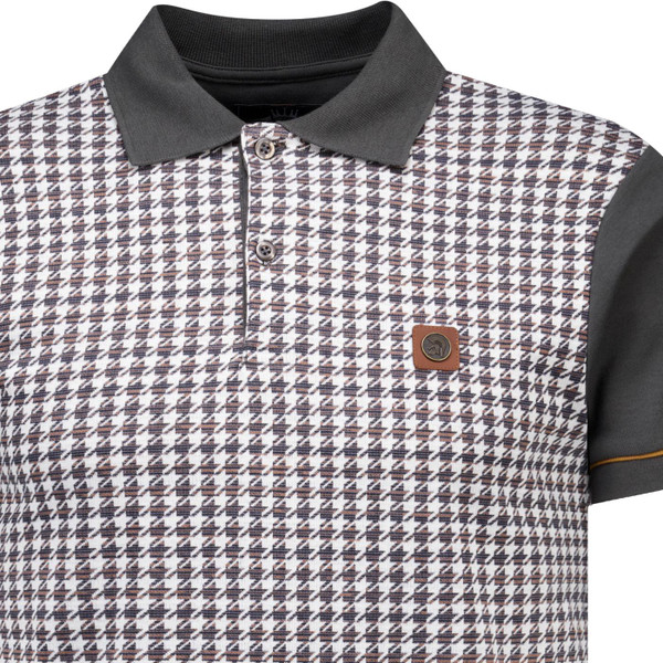 trojan records clothing mens retro 70s houndstooth jacquard panel polo tshirt charcoal grey
