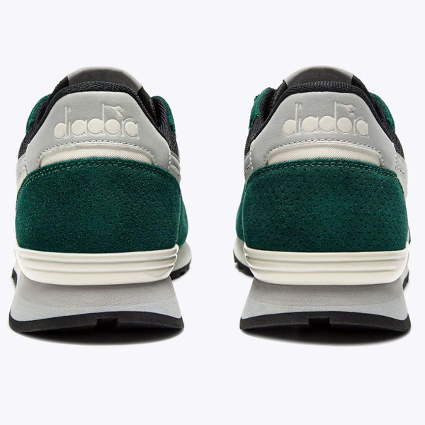 Diadora Camaro Men's Retro 80s Running Trainers in Black and Rainforest Green pictured from back