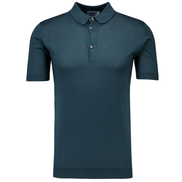John Smedley Adrian Sea Island Cotton Polo Shirt in Rainforest Made in England