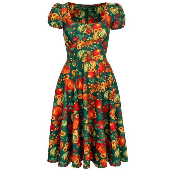 Hell Bunny Pumpkin Patch Retro Flared Autumn Print Dress