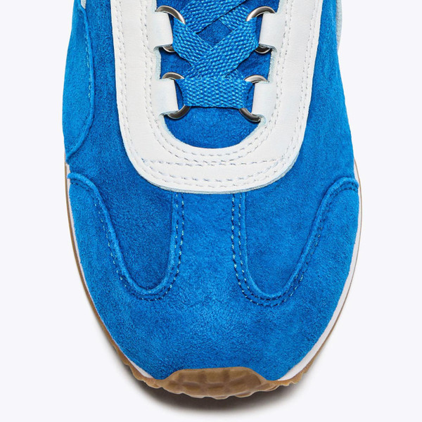 Diadora Equipe 75 SW Retro Suede Running Trainers in Micro Blue close up on toe
