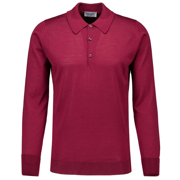 John Smedley Dorset 60s Mod Merino Wool Knit Polo Shirt in Woolf Red