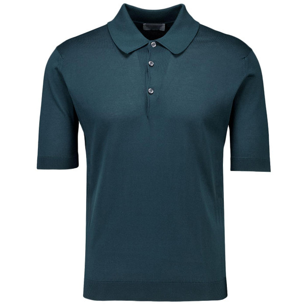 John Smedley Isis Sea Island Cotton Knitted Polo Shirt in Rainforest