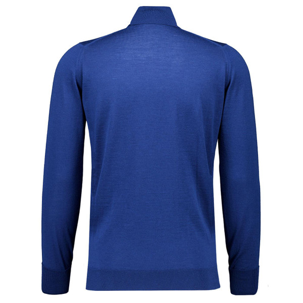 John Smedley Richards Made in England Roll Neck Jumper in Montague Blue Back Photo