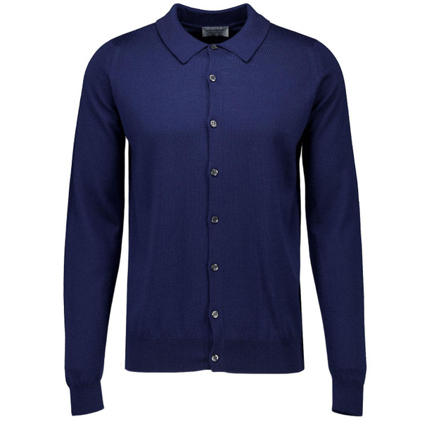 John Smedley Tibor Men's Mod Button Through Polo Cardigan in Hemmingway Blue