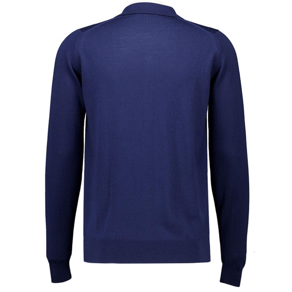 John Smedley Tibor Men's Mod Button Through Polo Cardigan in Hemmingway Blue Back photo