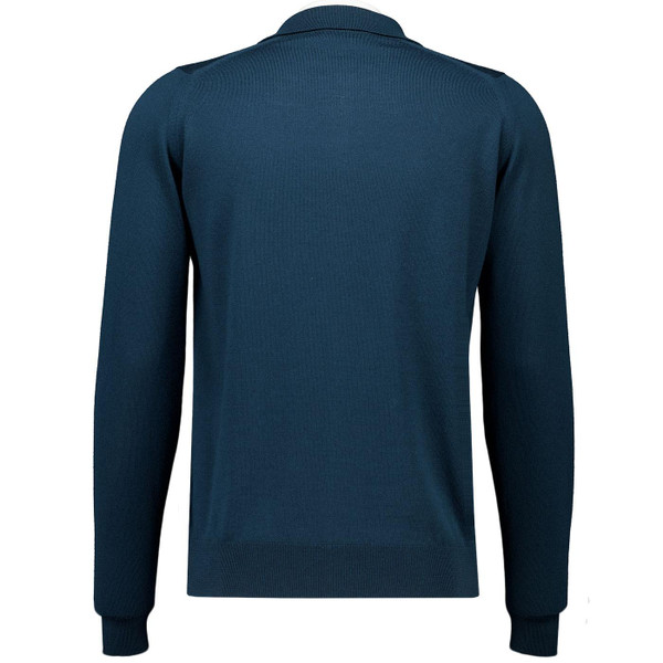 John Smedley Tibor 1960s Mod Button Through Merino Wool Knitted Shirt in Richardson Green back photo
