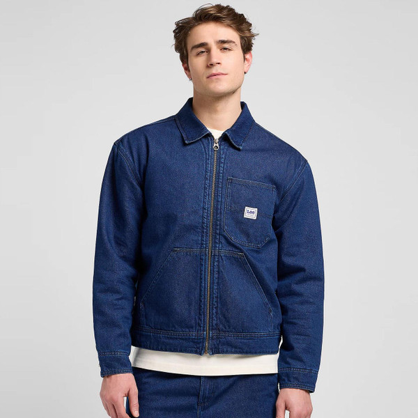 Lee 91W Lined Workwear Blue Denim Jacket Save It Worn by Model  Lee 91W Lined Workwear Blue Denim Jacket Save It Worn by Model