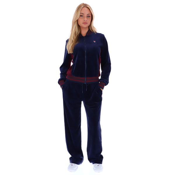 Full Tracksuit with Fila Vintage Women's Jenesis Velour Track Top in Navy/Fig SS25WC016 410