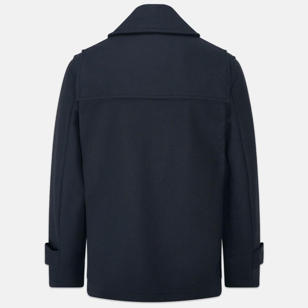 Gloverall Cocteau Shawl Collar Short Length Duffle Coat in Navy Made in England Back Picture