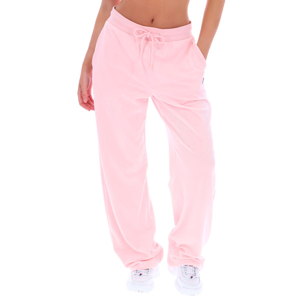 Woman wearing Fila Vintage Womens Isabella Lounge Velour Track Pants in Pinkaboo FW25WC005 661