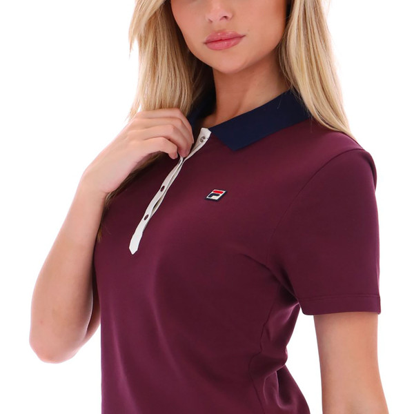 Collar and press studs on placket of Fila Vintage Women's BB1 Style Juno Polo in Fig Purple SS25WC004 523