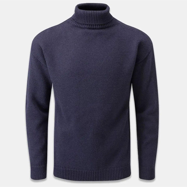 Gloverall Submariner Retro Chunky Knit Roll Neck Jumper in Navy Made in England