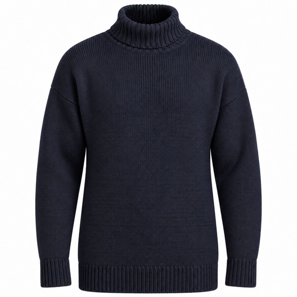 Gloverall Submariner Roll Neck Wool Jumper in Navy