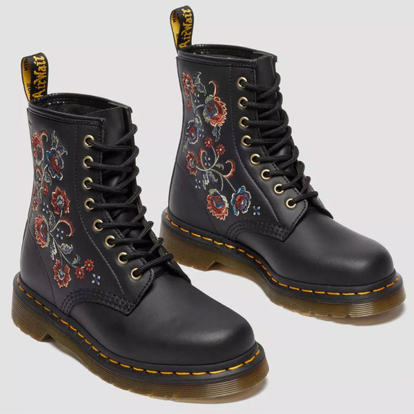 Dr Martens 1460 Vonda Tavern Floral Genix Nappa Boots in Black Both Boots from front
