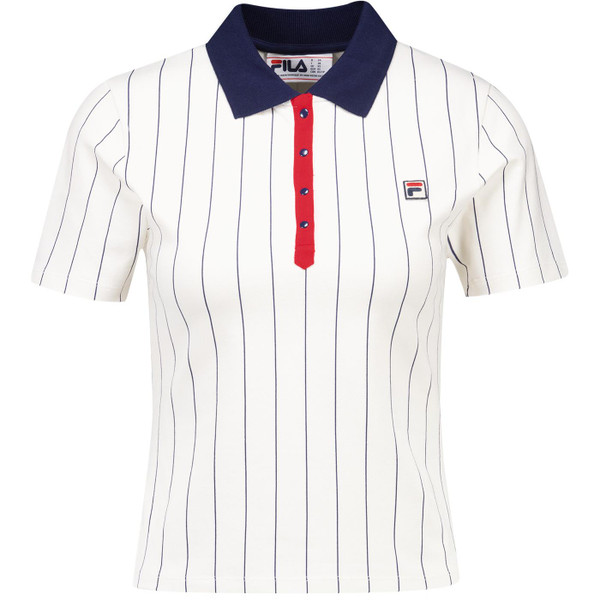 Fila Vintage Women's Bai Pinstripe Tennis Polo T-Shirt in Gardenia White