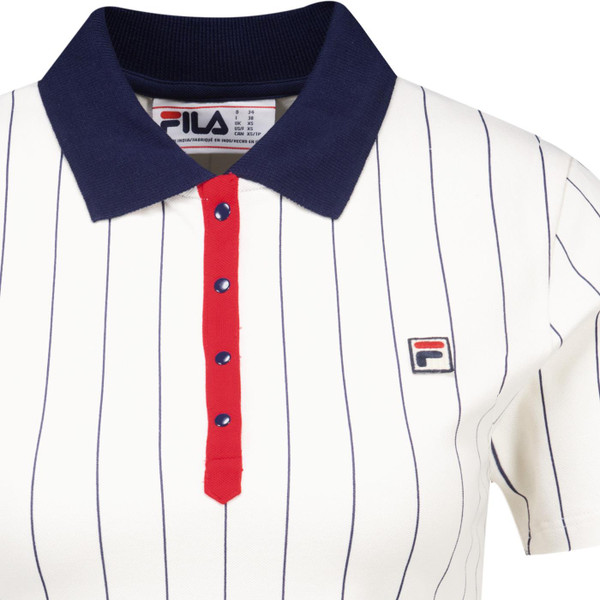 Fila Vintage Women's Bai Pinstripe Tennis Polo T-Shirt in Gardenia White
