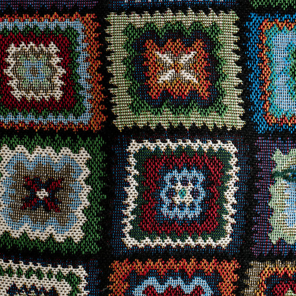 Louche Kent Women's Retro 70s Patchwork Fur Trimmed Cropped Jacket Fabric Close Up