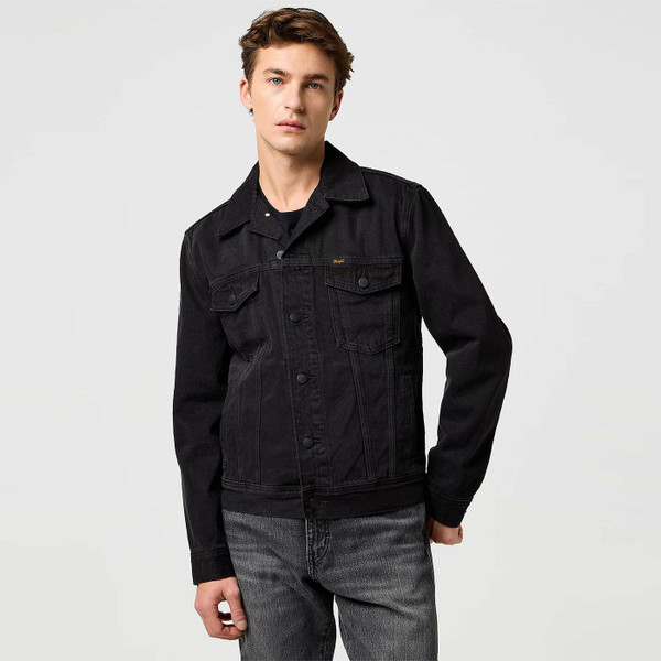 Wrangler Regular Classic Black Denim jacket in Orion pictured on model