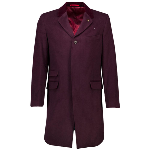Gabicci Vintage Winston Men's Mod Retro Winter Overcoat in Mulberry V55GJ06