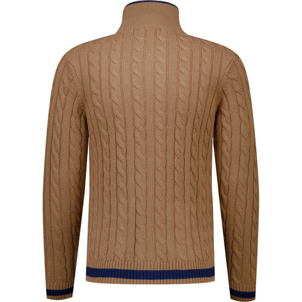 gabicci vintage mens leven cable knit merino zip through cardigan nutmeg brown