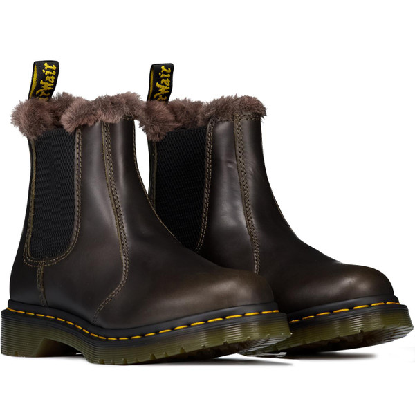 dr martens womens 2976 leonore faux fur lined winter leather chelsea boots dark taupe