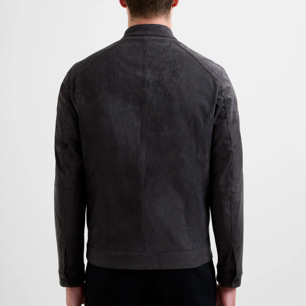 Back of French Connection Mens Faux Suede Bomber Jacket in Chocolate Brown 55ZBL