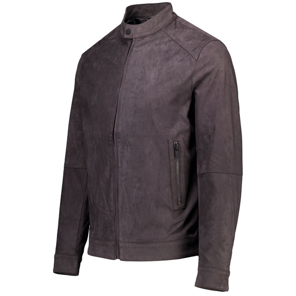 Side view of French Connection Mens Faux Suede Bomber Jacket in Chocolate Brown 55ZBL