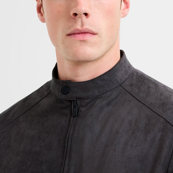 Biker Racer collar on French Connection Mens Faux Suede Bomber Jacket in Chocolate Brown 55ZBL