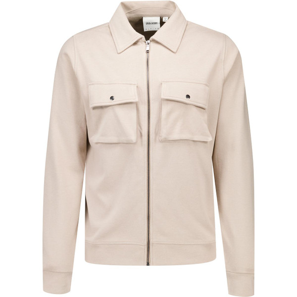 lyle and scott mens heavyweight jersey chest pockets zip through overshirt cobblestone beige