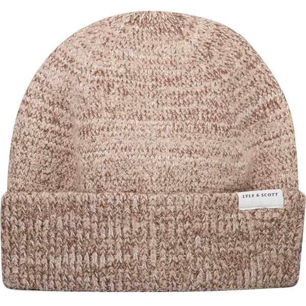 lyle and scott mens ribbed multi marl fold over knitted beanie hat tigers eye beige