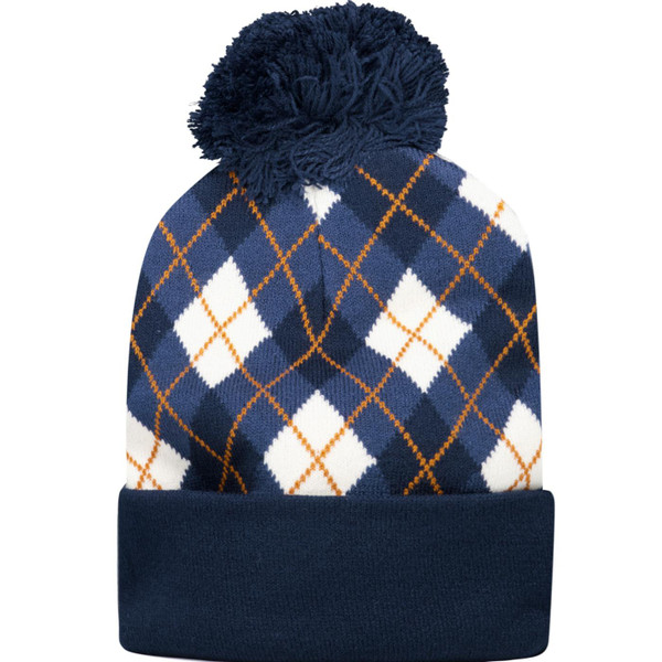 sergio tacchini mens hamilton argyle bobble knitted beanie hat maritime blue