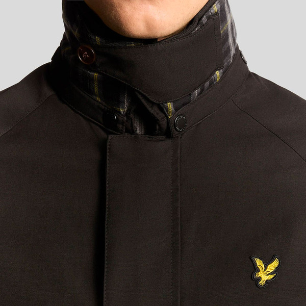 Storm guard collar on Lyle & Scott Archive Tartan Lined Hunting Jacket in Black