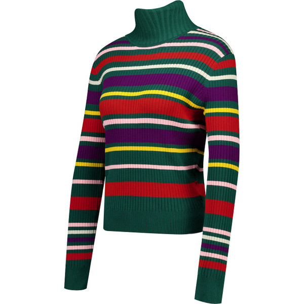 banned apparel womens carol retro 70s striped ribbed knitted fitted turtleneck jumper green