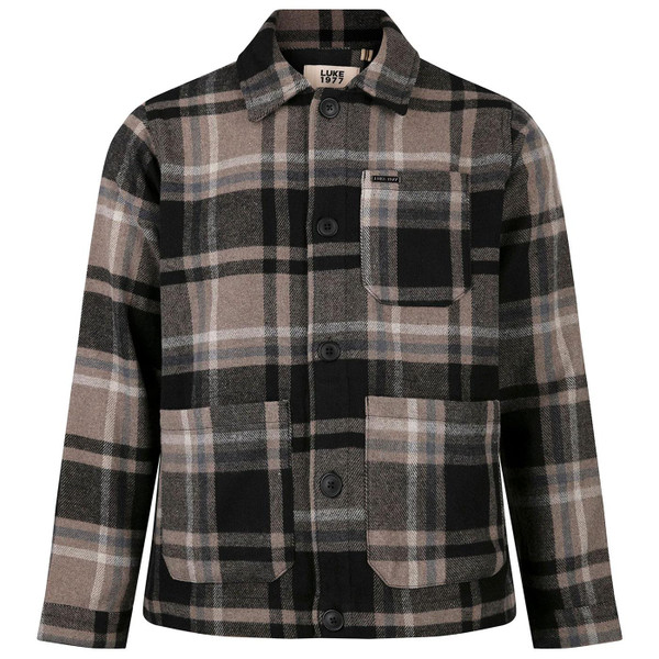 Luke Bourton Men's Retro 3 Pocket Check Shirt Jacket in Ecru