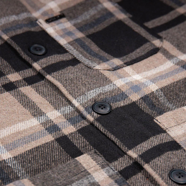Luke Bourton Men's Retro 3 Pocket Check Shirt Jacket in Ecru close up on fabric