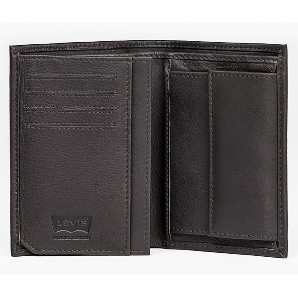 Levi's Two Horse Vertical Gatefold Wallet in Dark Brown Leather pictured open 2
