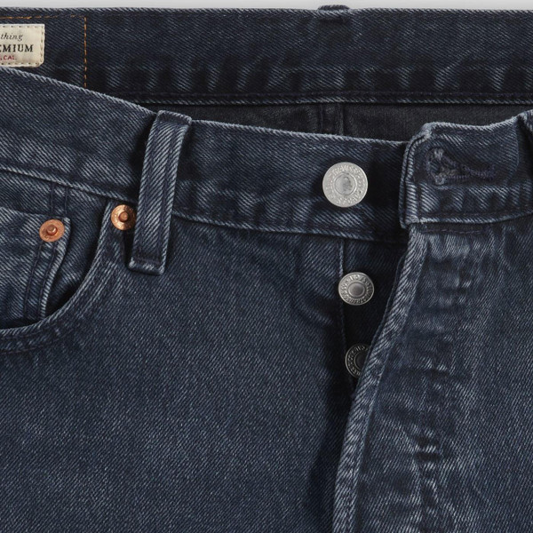 Levi's 501 Original Jeans in Blue Black Stretch Denim 005013473 close up of front