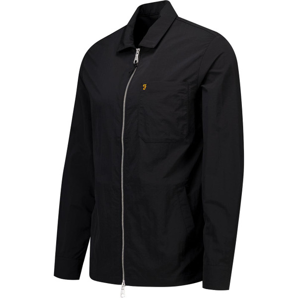 farah vintage mens fintoni ripstop nylon single pocket zip through overshirt black