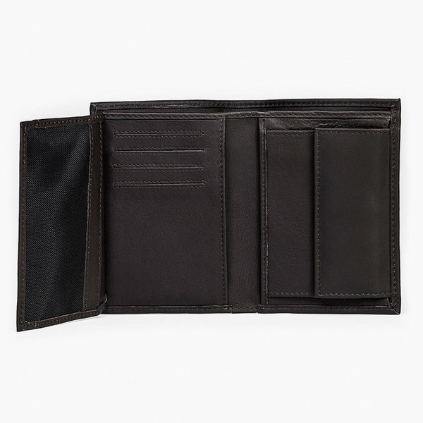 Levi's Two Horse Vertical Gatefold Wallet in Black Leather pictured open