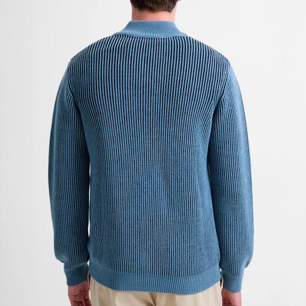 Reverse of French Connection Men's Half-Zip Wool Blend Ribbed Fishermans Jumper in Cloud Blue