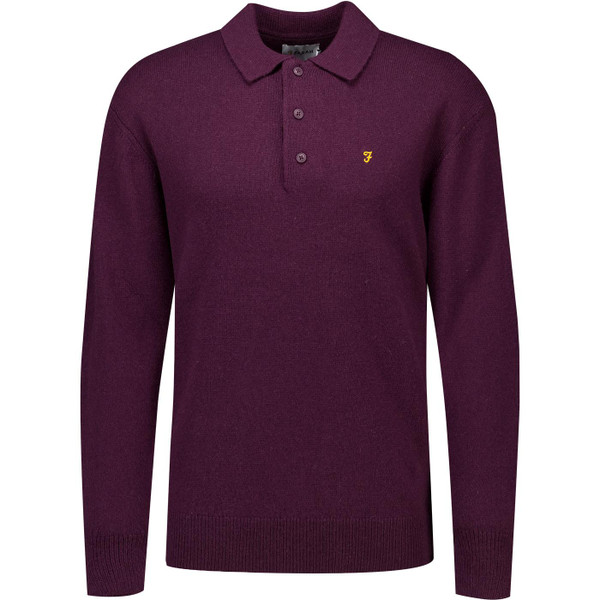 farah vintage mens matson lambswool knitted polo neck jumper bordeaux red