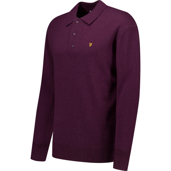 farah vintage mens matson lambswool knitted polo neck jumper bordeaux red