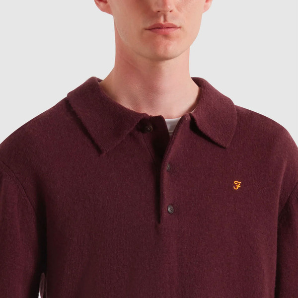 Knit collar on farah vintage mens matson lambswool knitted polo neck jumper bordeaux red