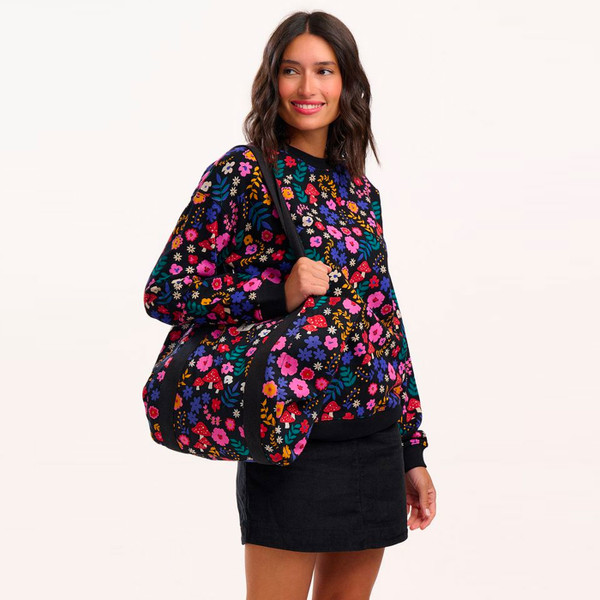 Woman with Sugarhill Brighton Tonya Toadstool Floral Shopper Shoulder Bag