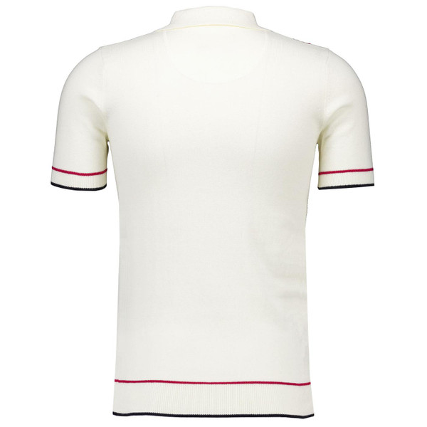 Trojan Men's Mod Waffle Knit Racing Stripe Polo Shirt in Ecru TR9013 Pictured from Back